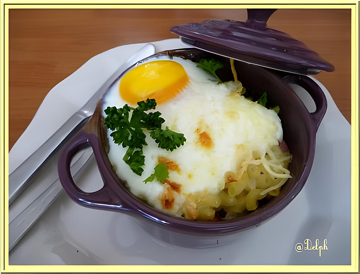 recette Oeuf cocotte aux coquillettes