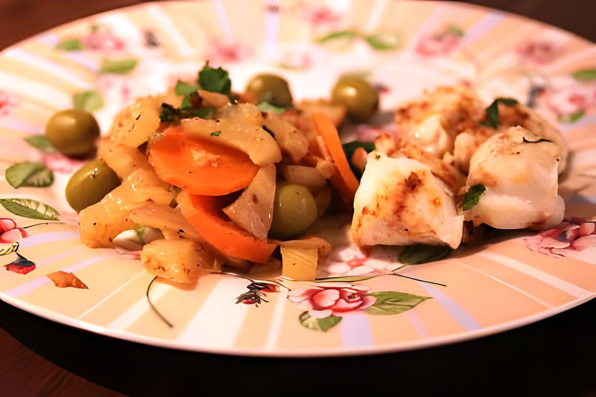 recette Tajine de dos de cabillaud, fenouil, citron et olives