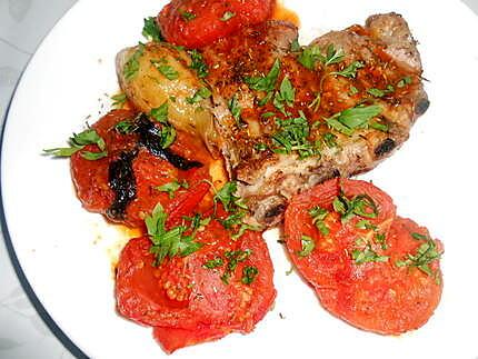 recette TRAVERS DE PORC AUX HERBES ET BEURRE PERSILLE TOMATES FRAICHES