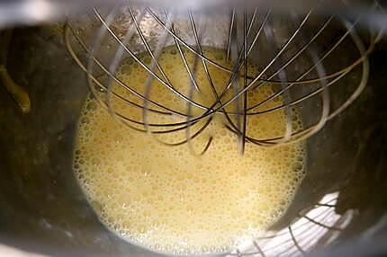 recette Gâteau aux brugnons à la crème et à la mousse au chocolat au micro-ondes.