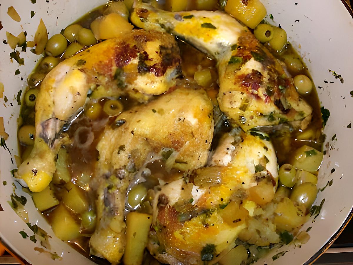 recette Poulet safrané aux olives et pommes de terre