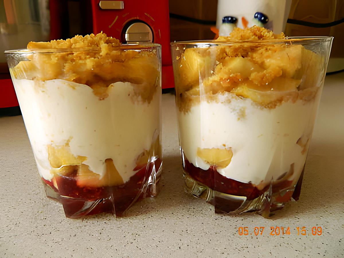 recette Verrine fromage blanc pommes caramélisées et gelée de framboises