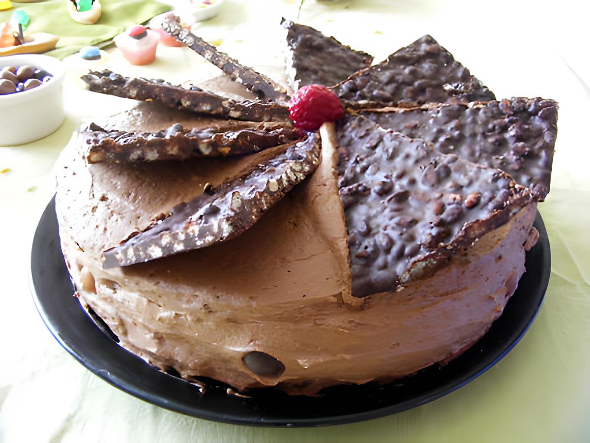 recette Gâteau au chocolat, framboises et mûres et son croquant de chocolat aux riz soufflé