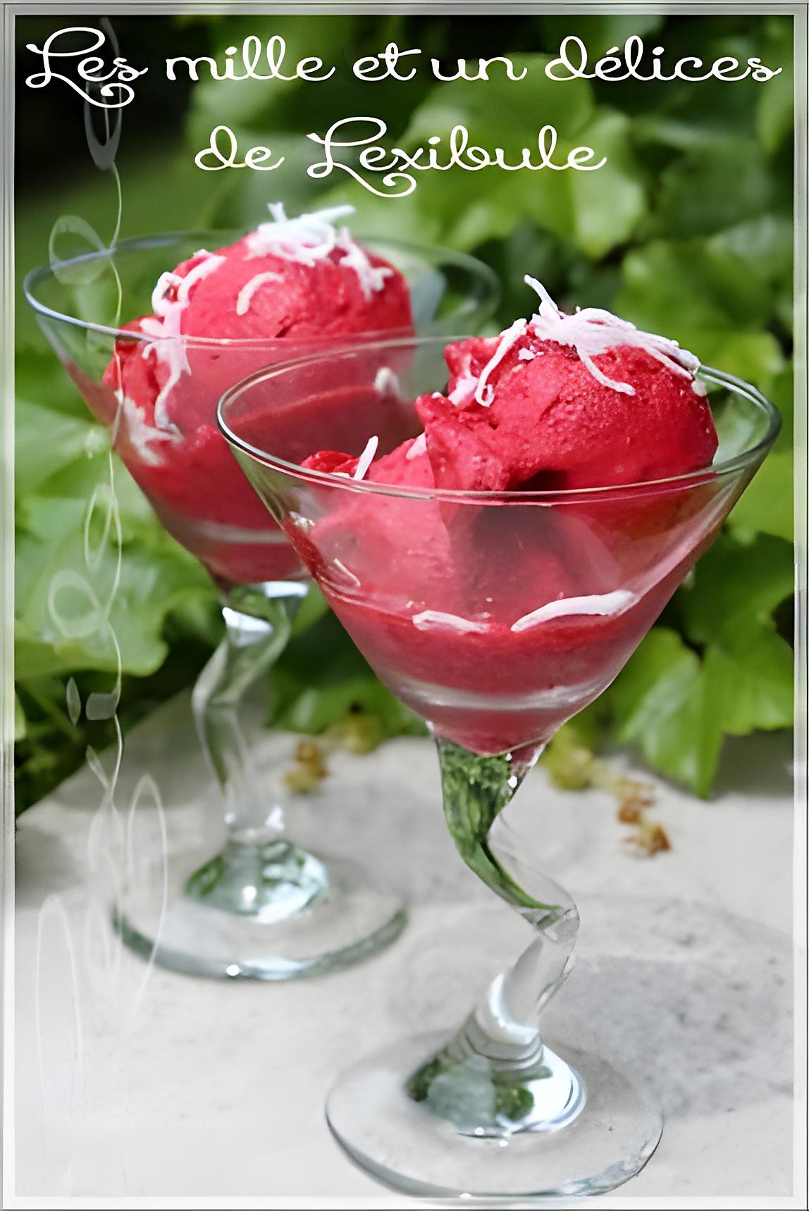 recette ~Sorbet minute aux framboises et liqueur de Malibu~