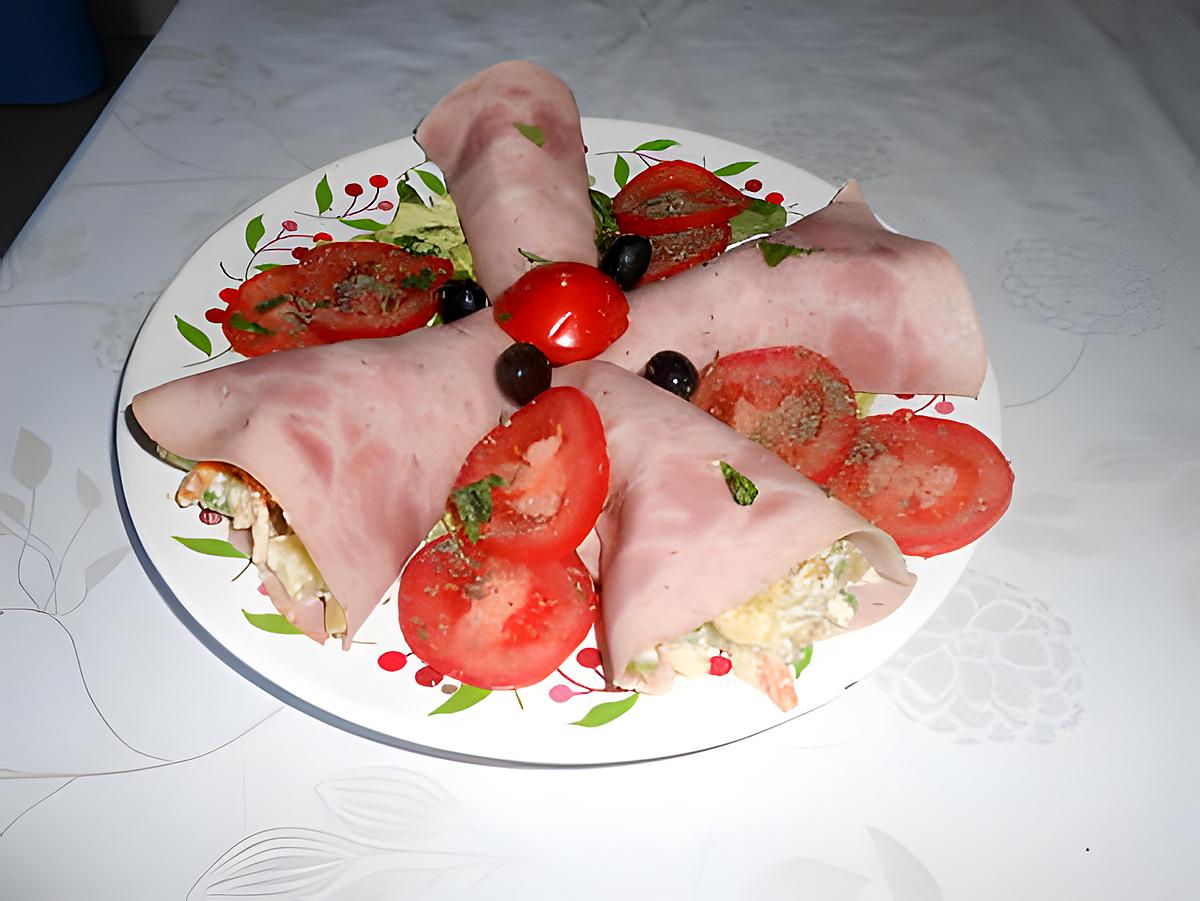 recette JARDINIERE  MAISON  EN CORNETS DE JAMBON