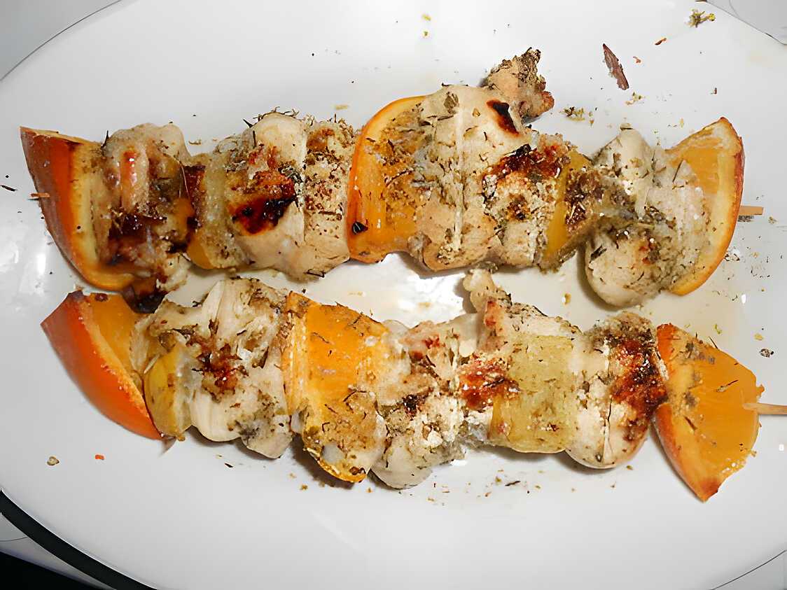 Recette de BROCHETTES DE POULET CITRON ORANGE MIEL