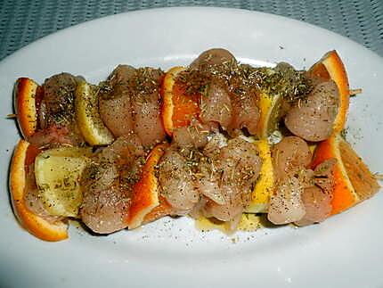 recette BROCHETTES DE POULET CITRON ORANGE MIEL