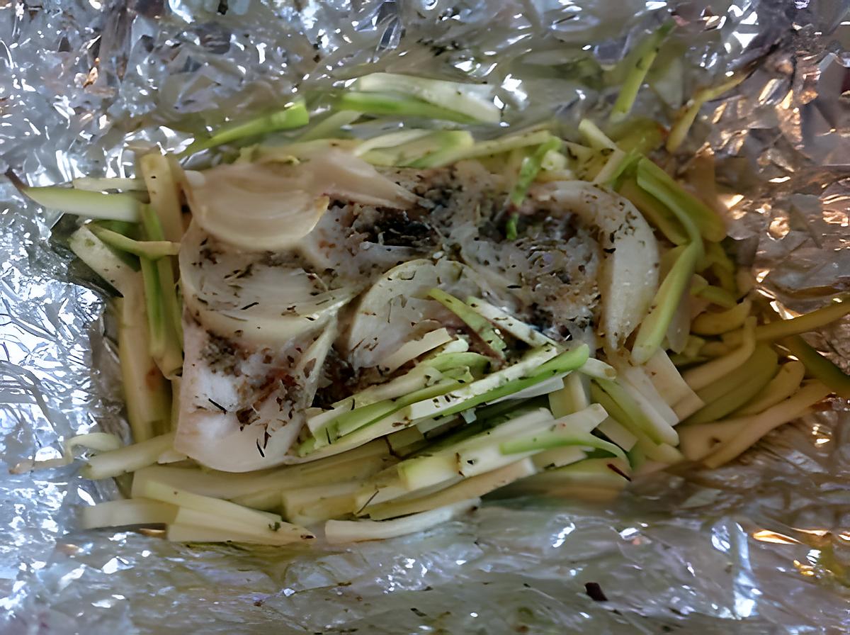 recette Papillote de merlan sur son lit de courgette de mon mari