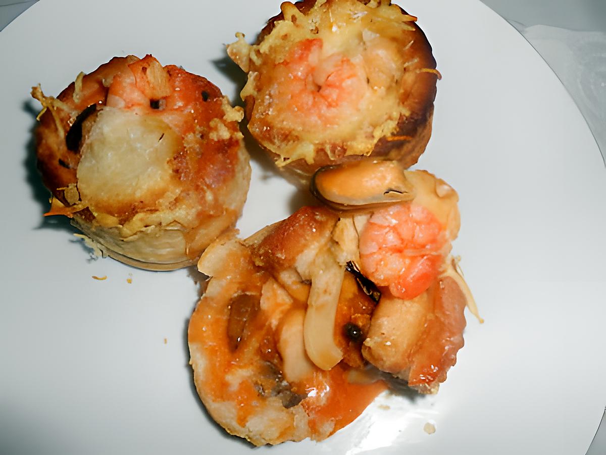 recette BOUCHEES DE FRUITS DE MER SAUCE CREVETTES