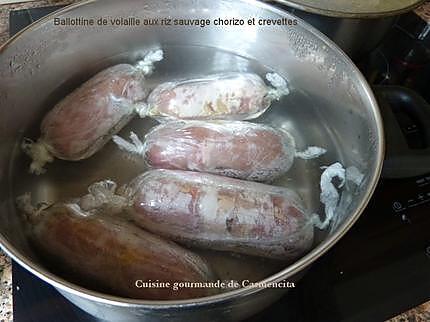recette Ballottine de volaille aux riz sauvage chorizo et crevettes