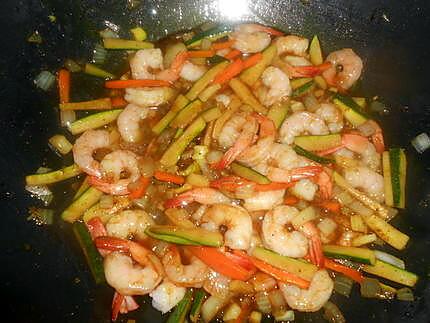 recette Nouilles sautées aux crevettes