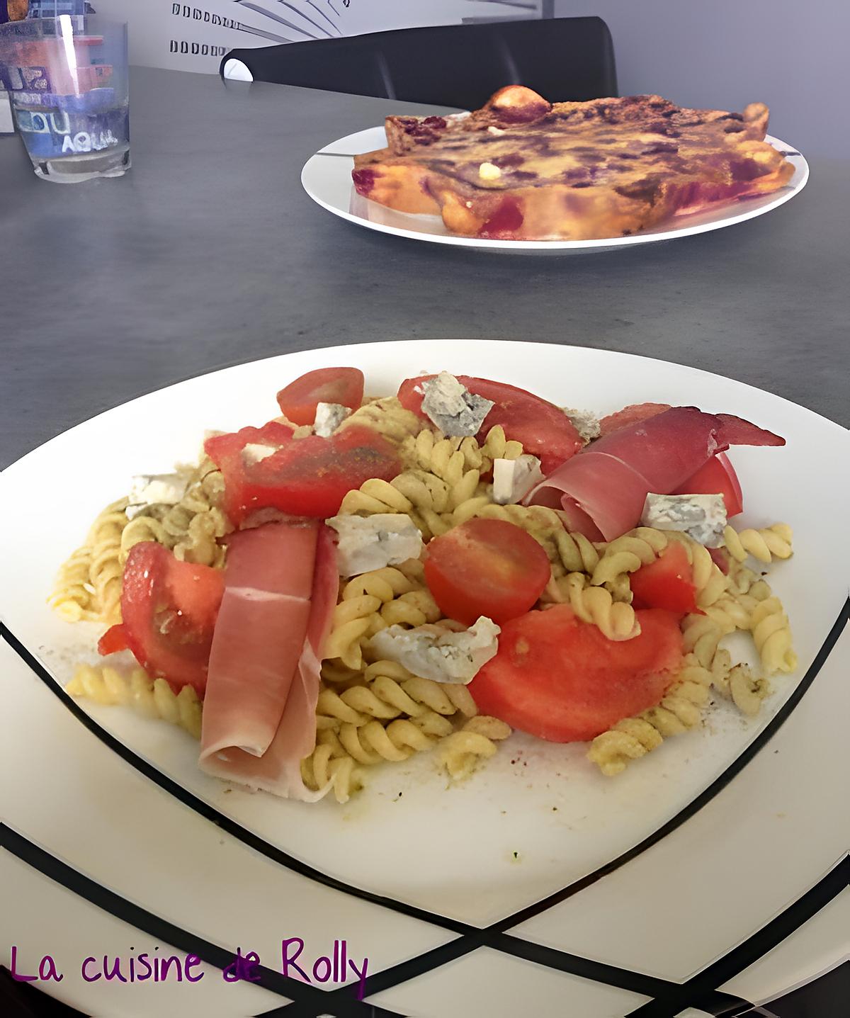 recette Ma salade plaisir Pasta pesto, tomate, gorgonzola et jambon forêt noire