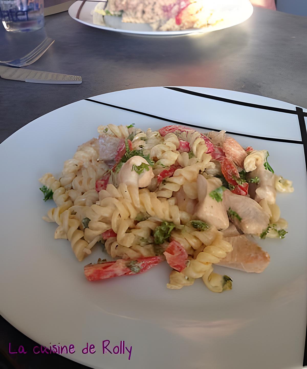 recette Penne au poulet, poivrons et citron