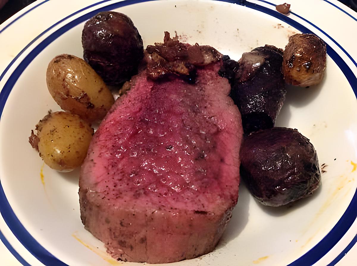 recette Rôti de bison sur son lit de pomme de terre vitelotte de mon mari