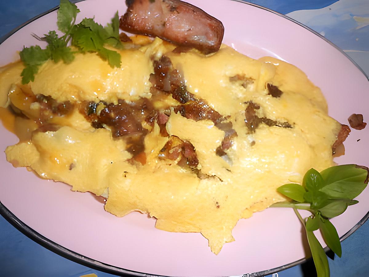 recette Omelette petits oignons et lardons