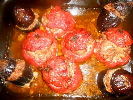 recette Aubergines et tomates a la farce fine