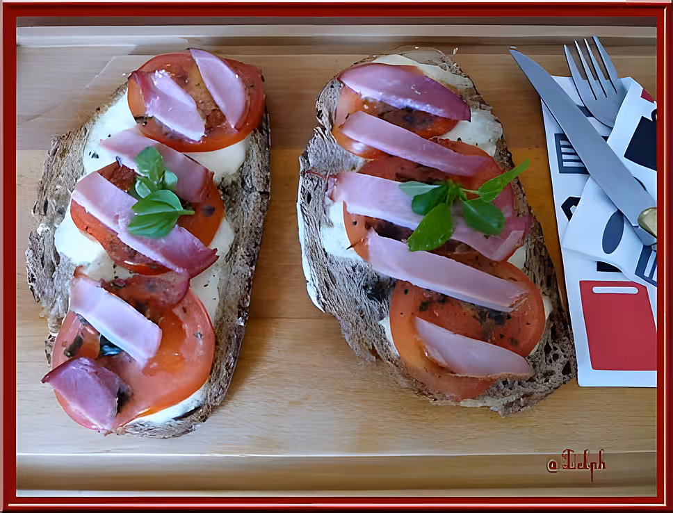 recette Tartines à la mozzarella, tomate et bacon