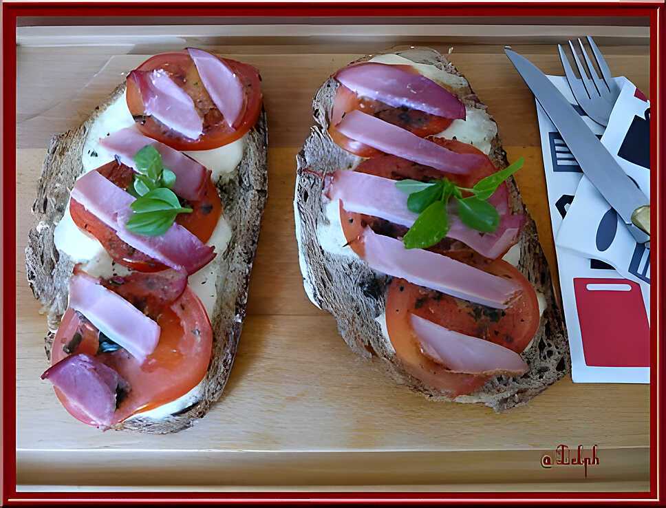 recette Tartines à la mozzarella, tomate et bacon