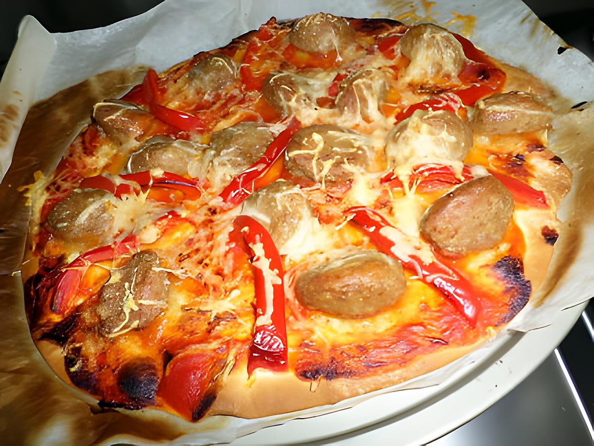 recette Pizza au boulettes de boeuf  poivrons et mozzarella