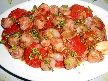 recette MINI   BOULETTTES  TOMATES FRAICHES POELEES