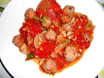 recette MINI   BOULETTTES  TOMATES FRAICHES POELEES