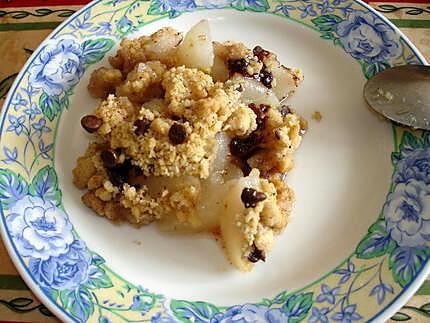 recette Crumble poire et pépites de chocolat