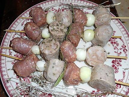 recette Brochettes d andouillette et saucisse