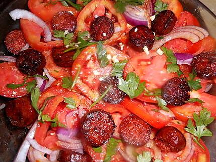 recette Salade de tomates au chorizo croustillant