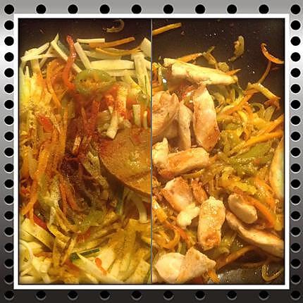 recette Légumes sautés au poulet et aux nouilles ou stir fried noodles
