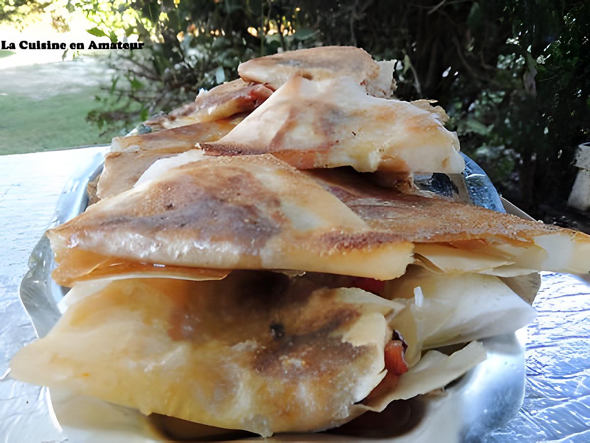 recette Feuilles de brick lardon, poivron oignon et mozzarella