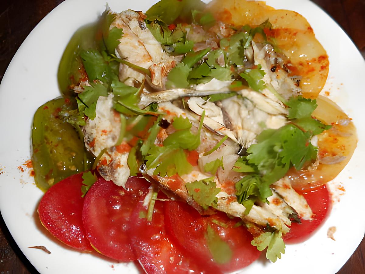 recette Salade de tomate verte,jaune, rouge au maquereau