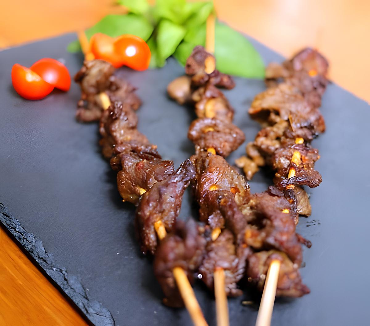 recette brochettes de boeuf grillé au Satay