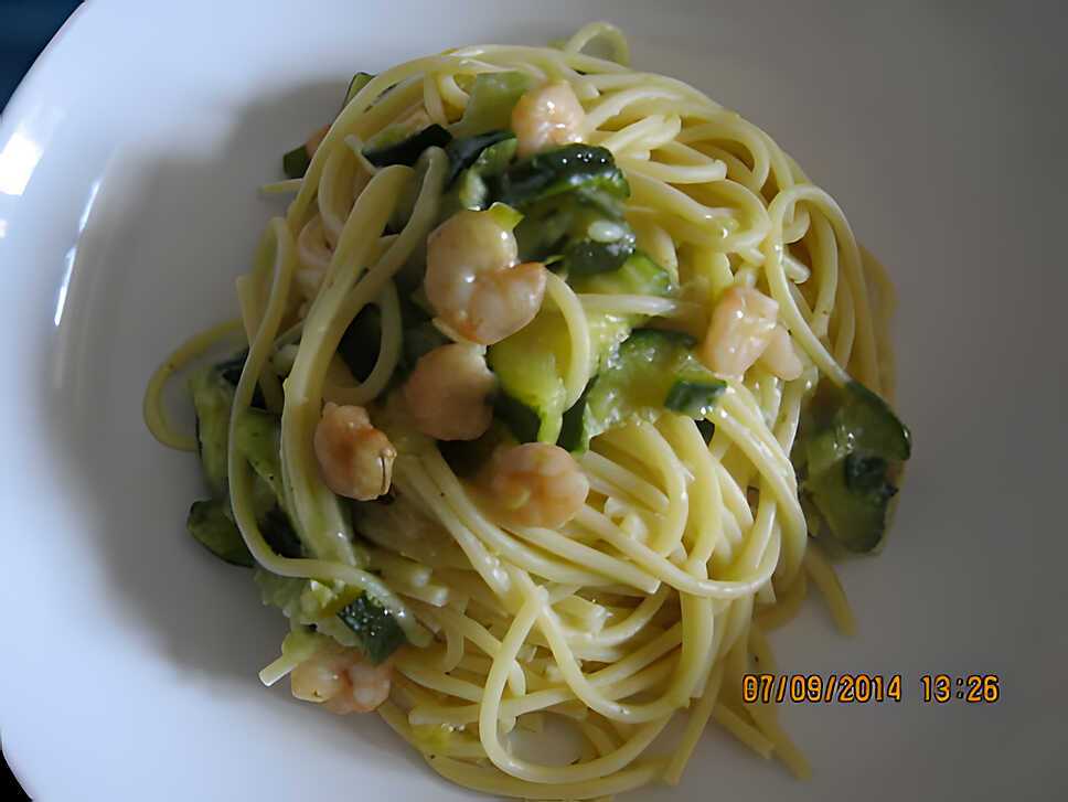 recette Spaghetti crevettes courgettes
