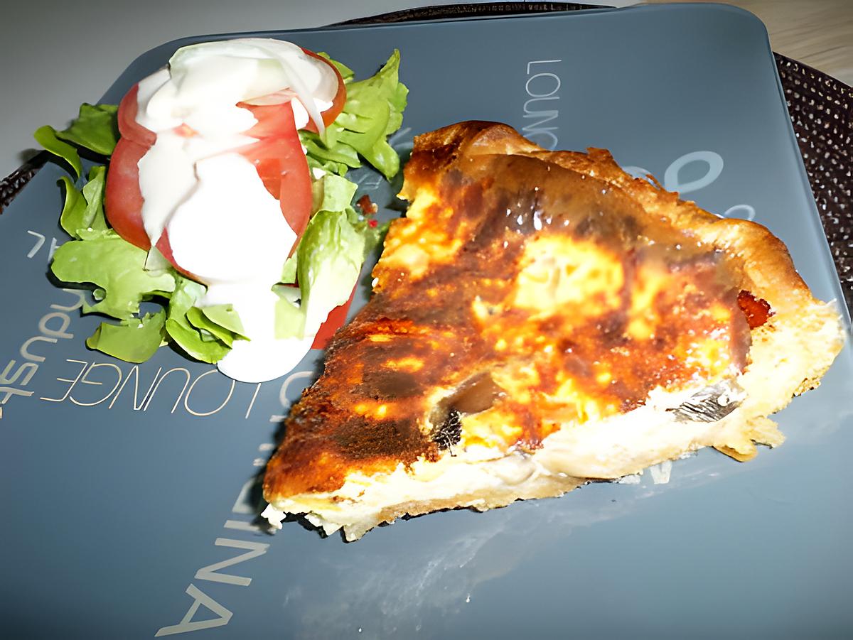 recette Quiche au poulet champignon et roquefort