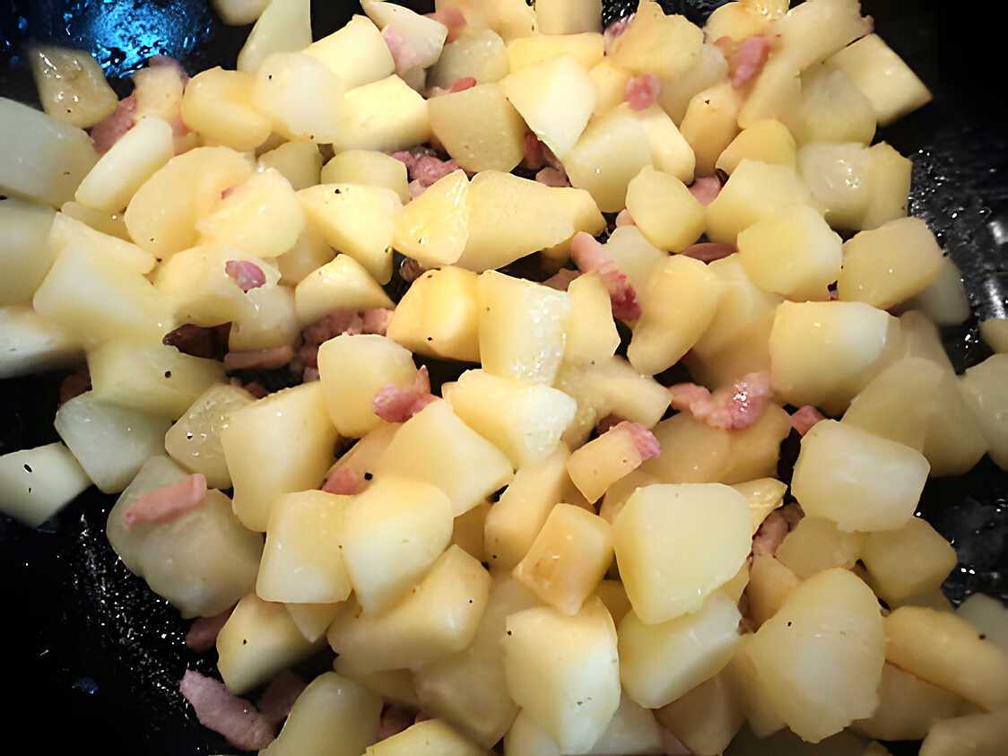 pomme de terre petit pois lardon