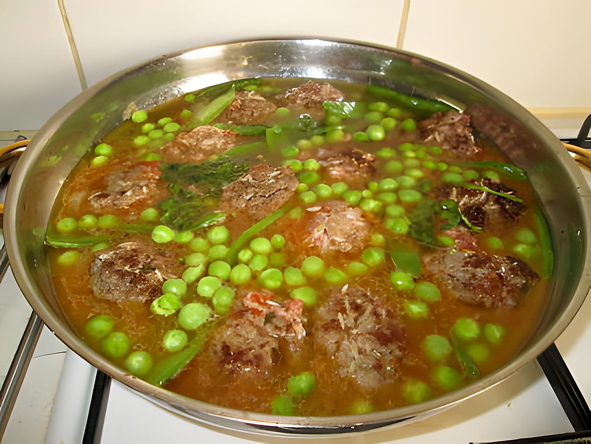 recette boulettes de viande    hachée   et petits pois; mangetout  de   fifibrand