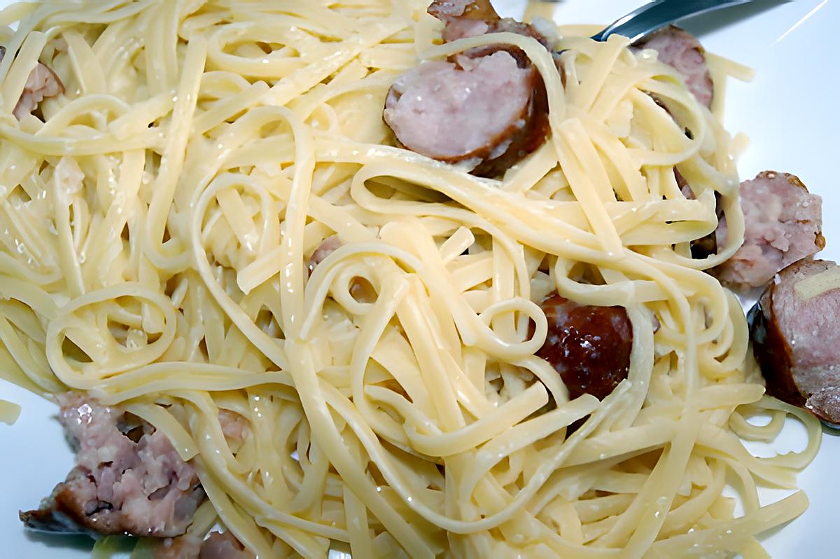 recette Linguines aux saucisses de Montbéliard