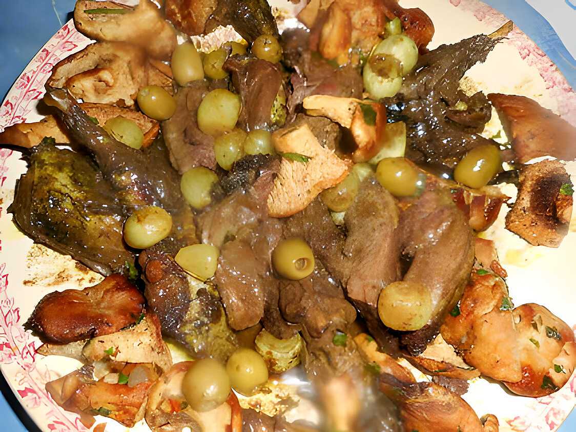 Canard colvert petits oignons,olives et pieds de mouton