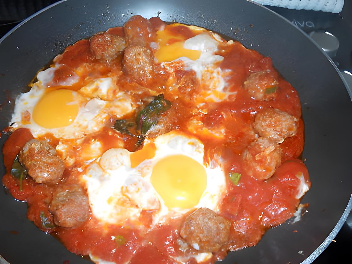 recette CHAKCHOUKA TOMATES BOULETTES DE VIANDE ET OEUFS