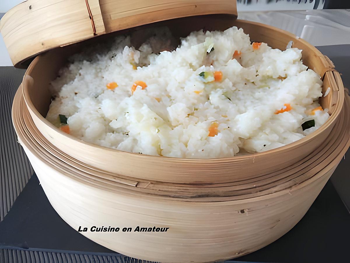 recette Riz aux herbes, carotte, courgette cuit dans le panier vapeur