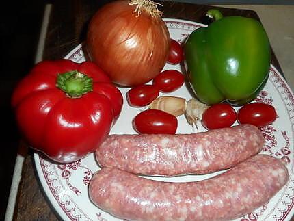 recette Fricassée de saucisse de toulouse aux poivrons