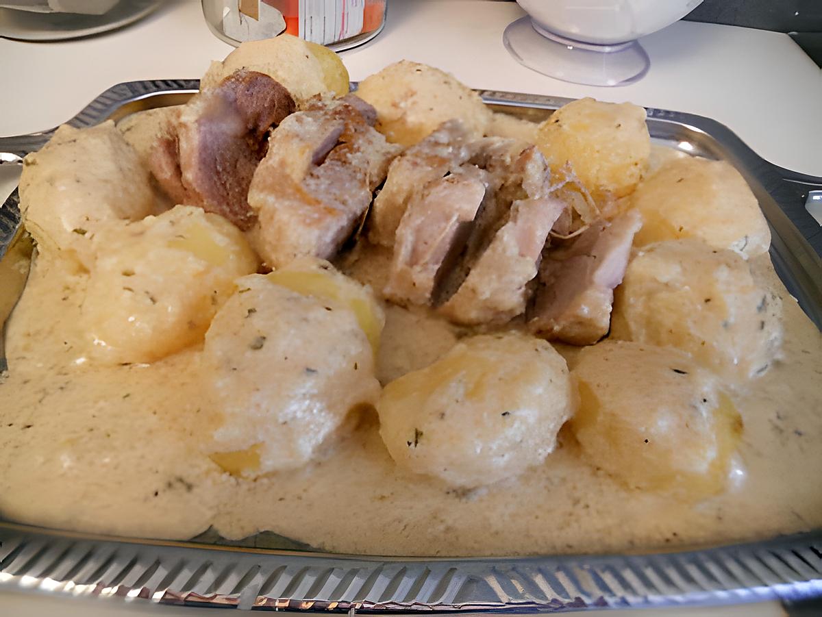 recette Roti de porc et ses pommes de terre a la creme d'ail