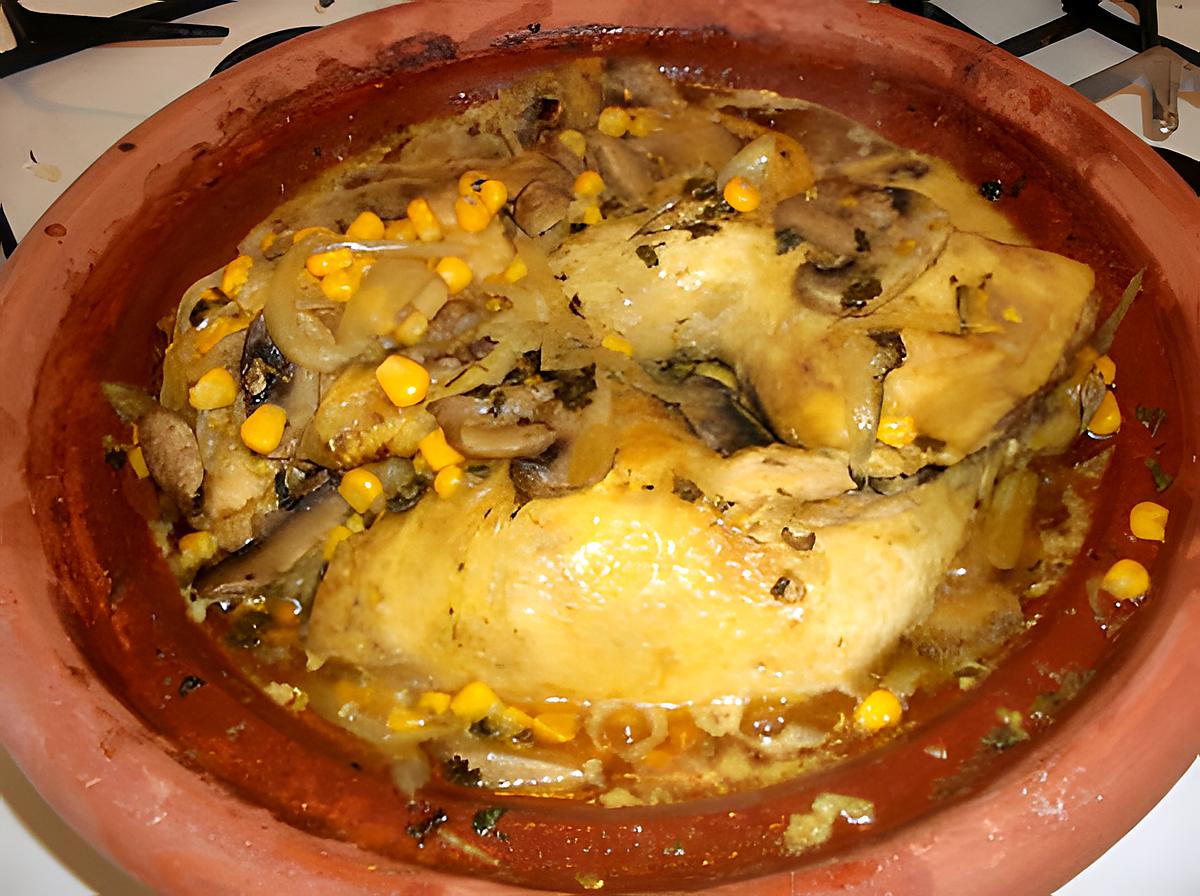 recette Tajine de poulet aux maïs et champignons