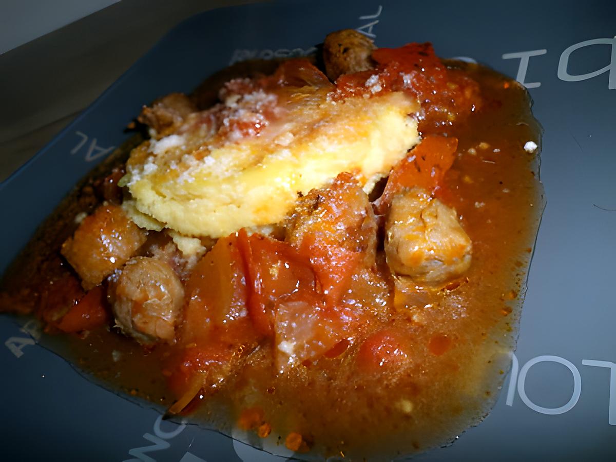 recette Polenta aux 2 fromages et sa sauce chipolatas