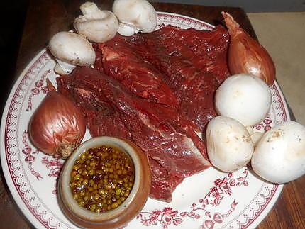 recette Onglet au poivre vert et aux champignons