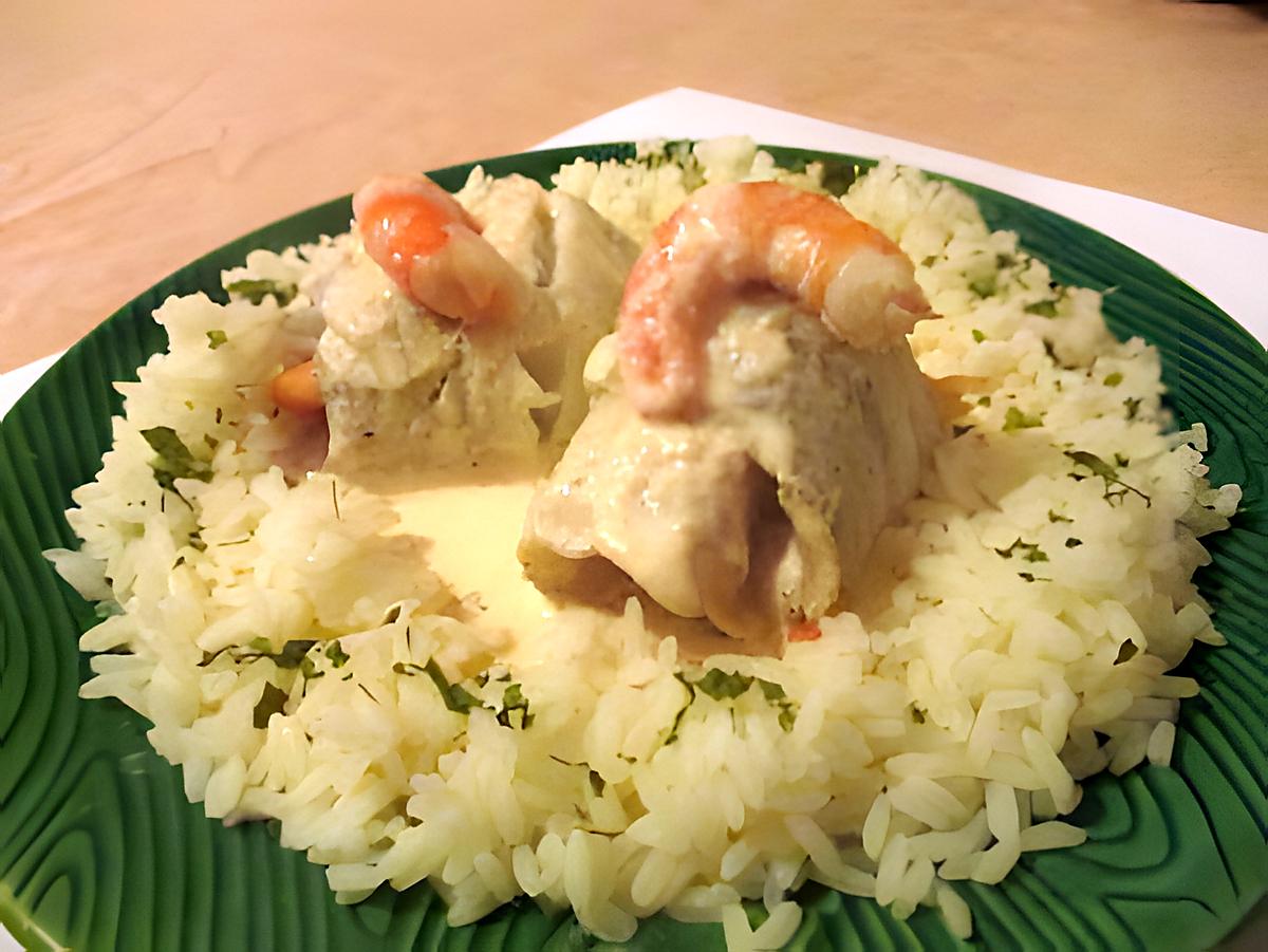 recette roulé de colin aux crevettes sauce au saumon