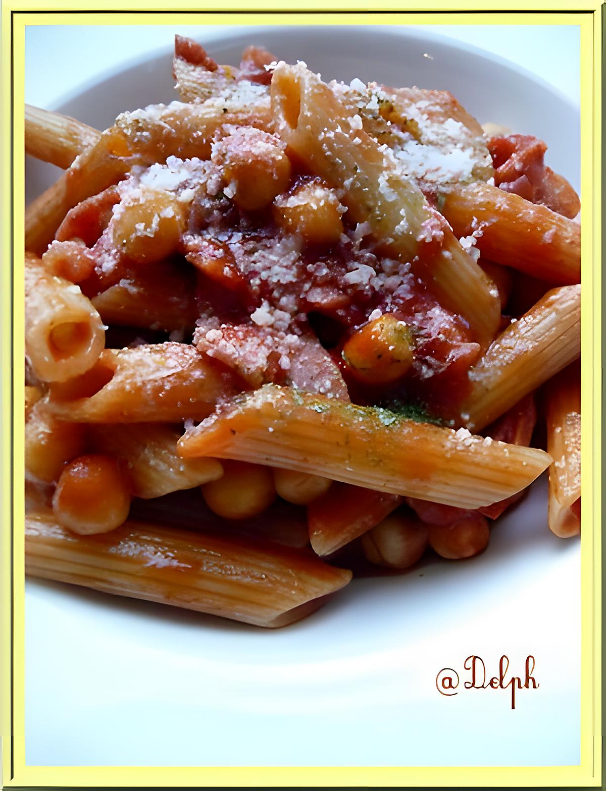 recette Penne au bacon et pois chiches