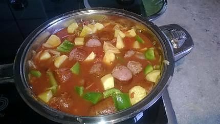 recette goulash de p. de terres aux saucisses fumées ,