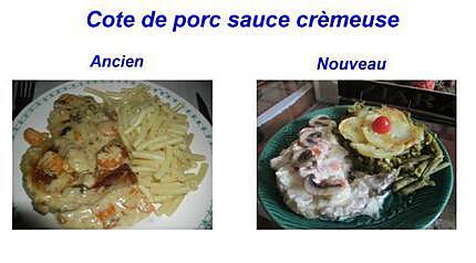 recette Cote de porc sauce cremeuse et sa poelée pdt haricots