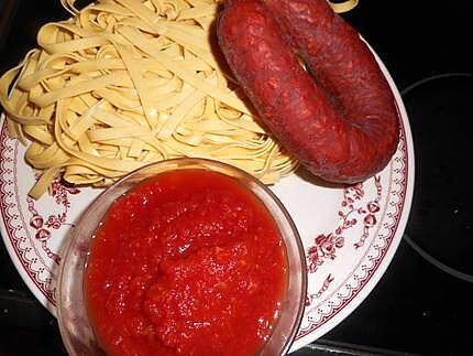 recette Tagliatelles au chorizo et au fromage